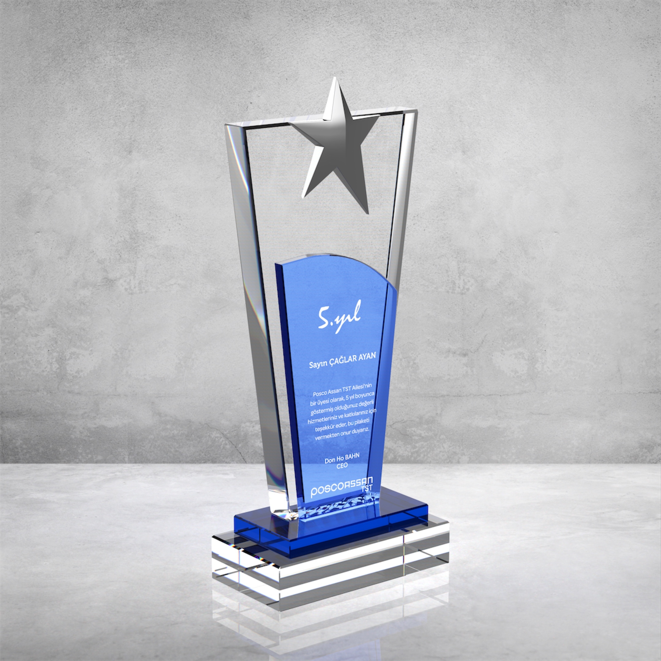 MAVİ CAMLI KRİSTAL PLAKET