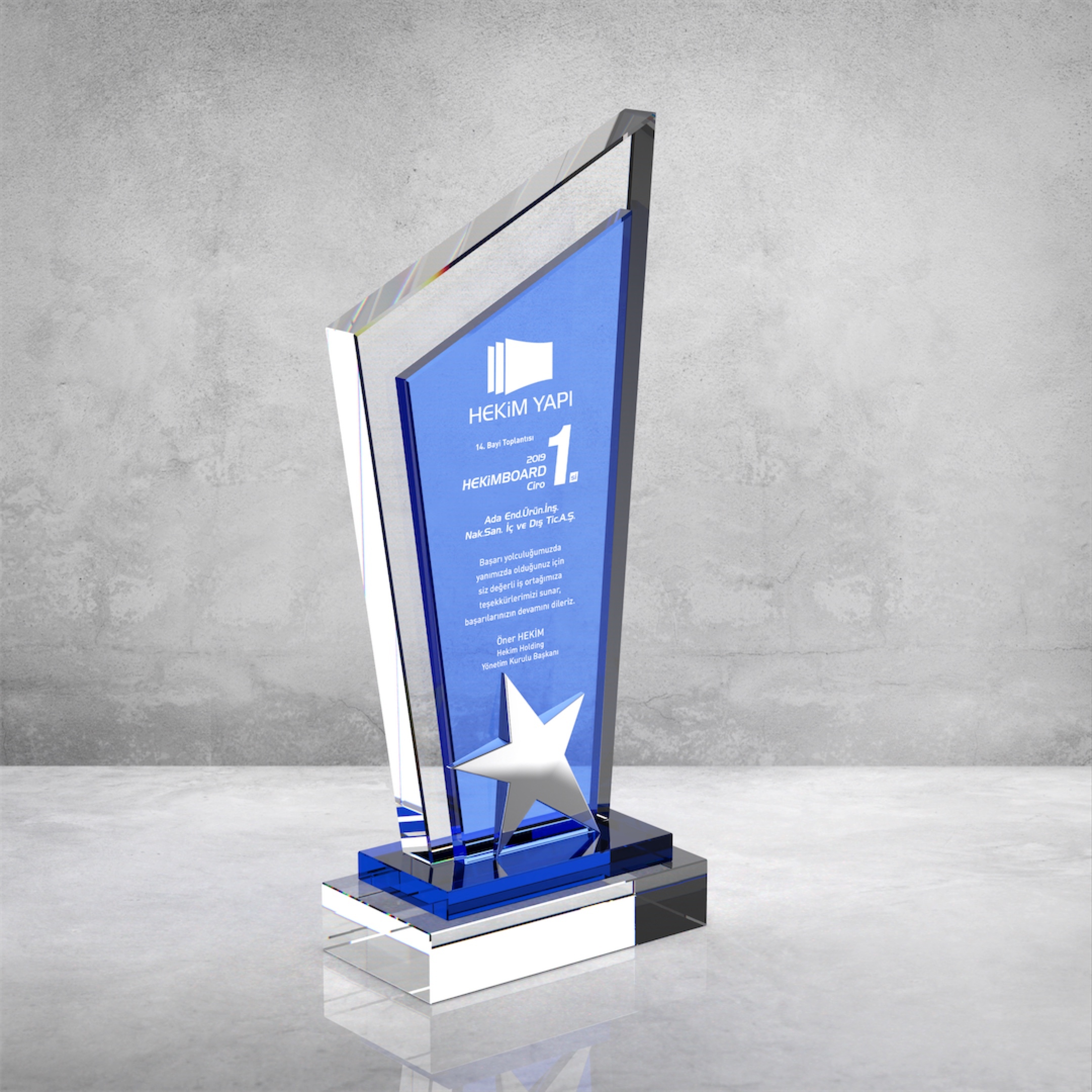 MAVİ CAMLI KRİSTAL PLAKET
