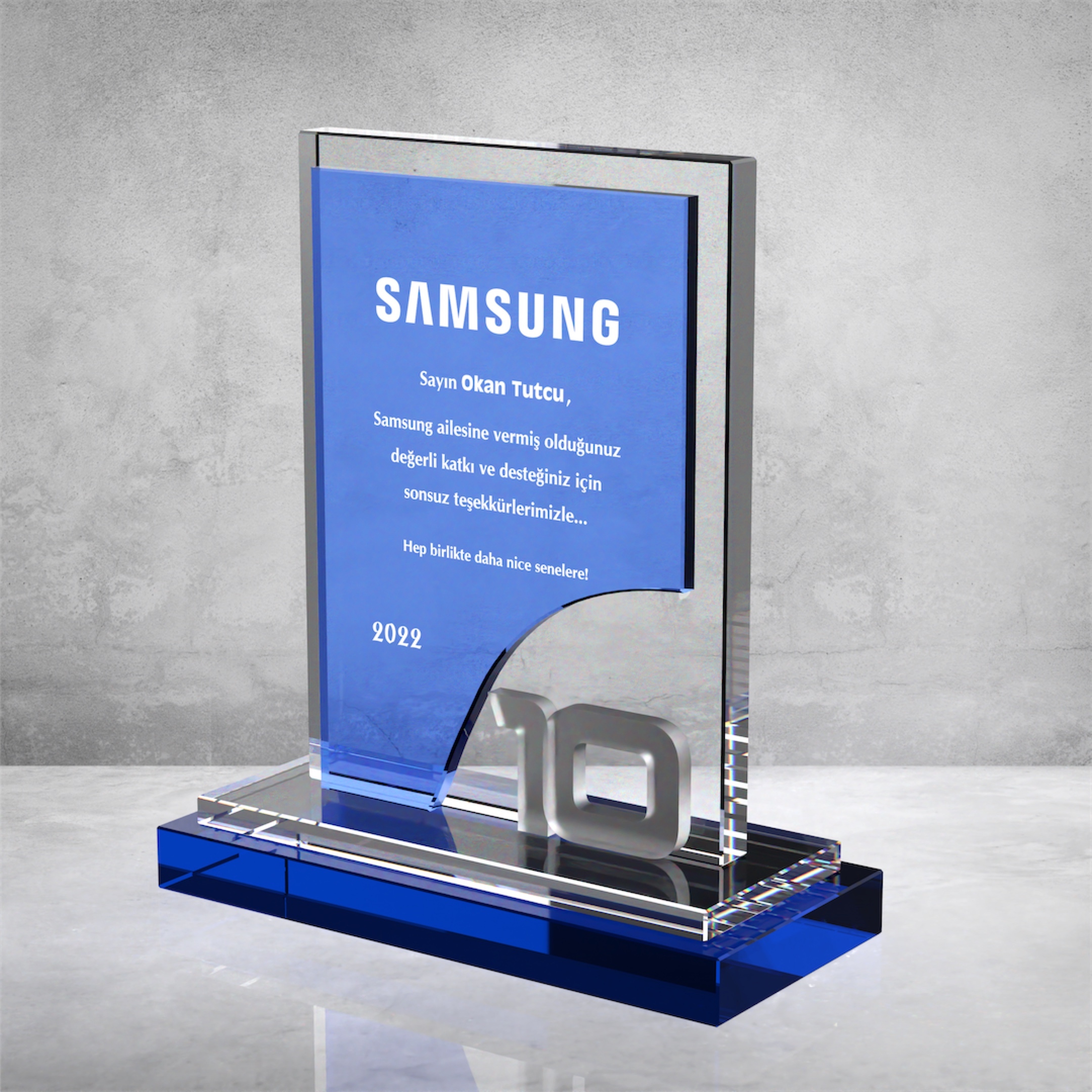 MAVİ CAMLI KRİSTAL PLAKET