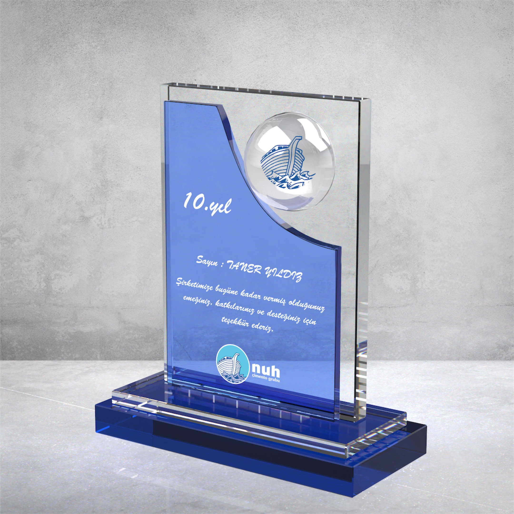 MAVİ CAMLI KRİSTAL PLAKET