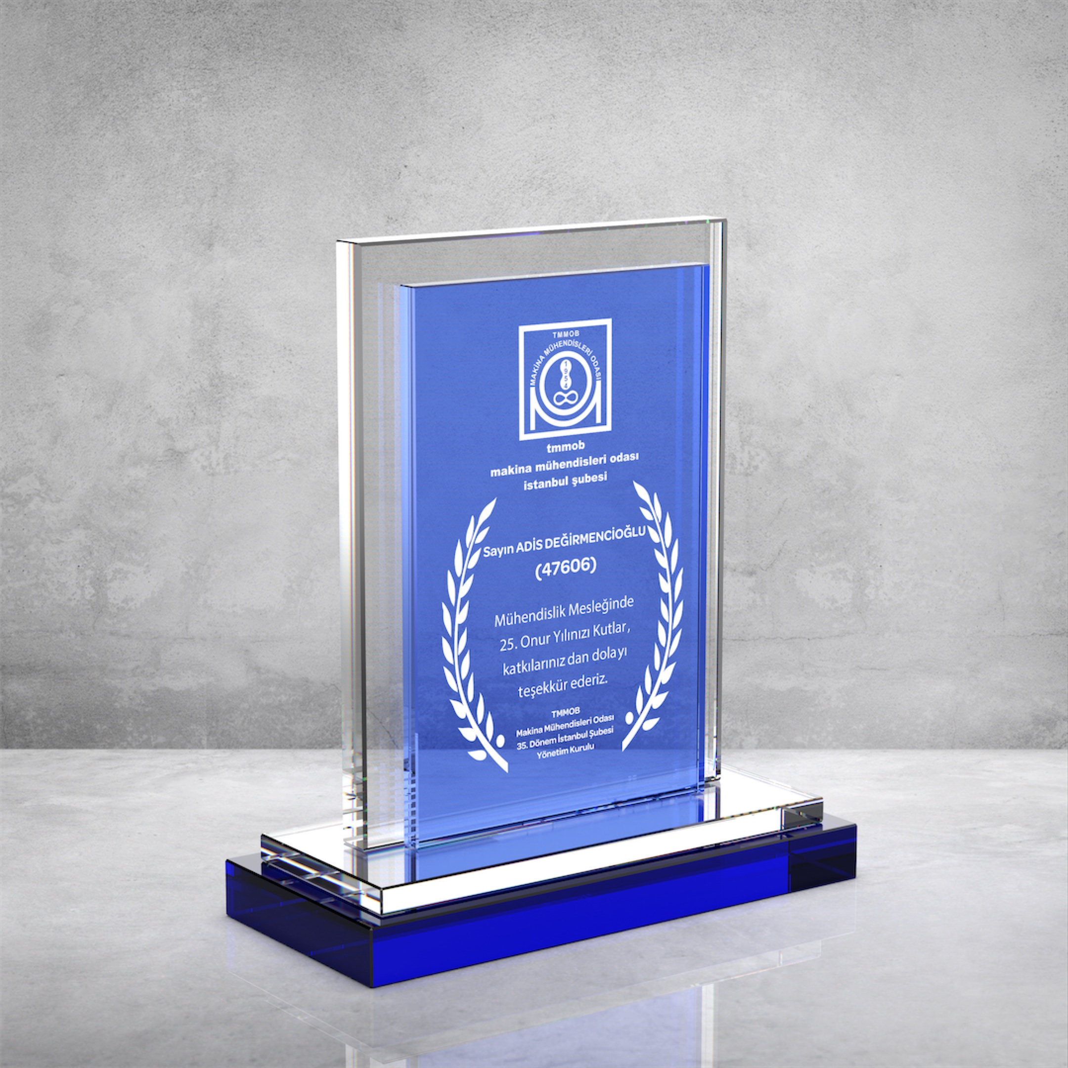 MAVİ CAMLI KRİSTAL PLAKET