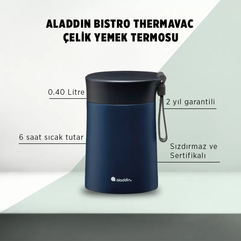 Aladdin Bistro Thermavac Paslanmaz Çelik Yemek Termosu 0,40 LT - Siyah