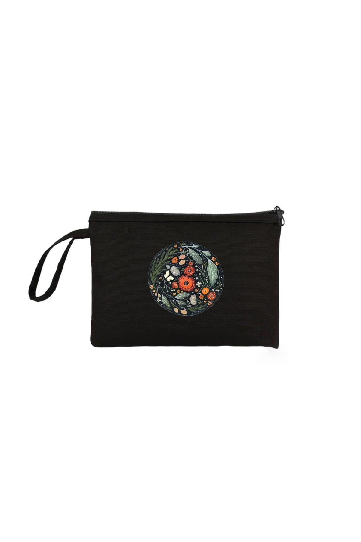 Çift Taraf Çiçek Baskılı Siyah Clutch 180gr