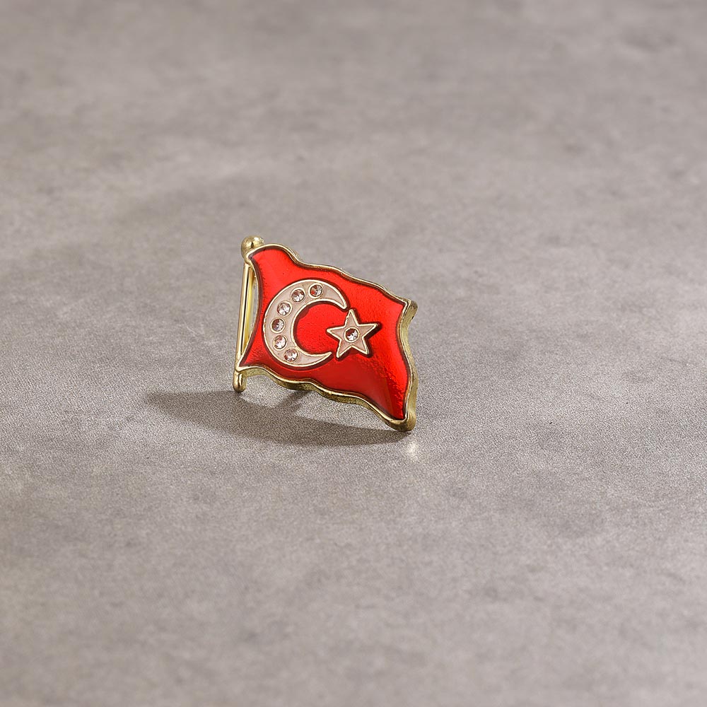 Türk Bayrağı Mineli Metal Yaka Rozeti
