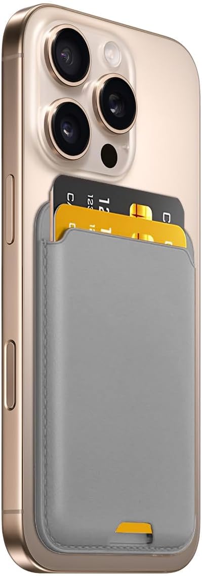 Minesk iPhone için Magsafe ile Uyumlu Cüzdan Manyetik Kartlık Yenilenmiş V2 Güçlü Mıktanıs ile Süper Yapışma ve Sağlam Tutuş (Açık Gri, Modern)